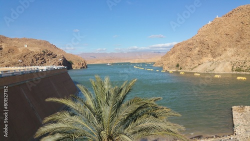 Scenic view of Lake Biskra  in Algeria with the Foum El Gherza Dam, Algerian desert photo