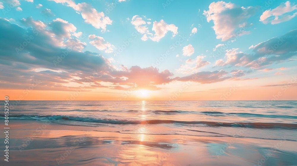 Fototapeta premium serene sunset sky with blue clouds tranquil beach horizon in spring evening