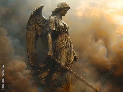 Avenging Angel Unleashes Wrath of the Divine upon Defiant Mortals in Ethereal Celestial Conflict
