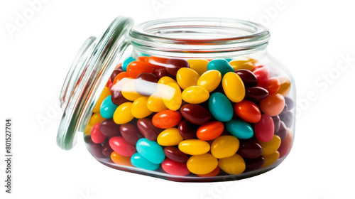 A glass jar brimming with a colorful assortment of assorted candies