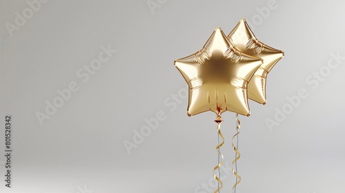 shiny gold starshaped helium balloon floating celebration and party decor 3d render photo