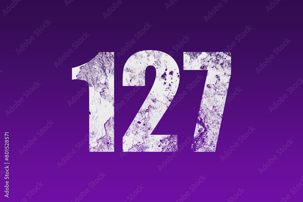 flat white grunge number of 127 on purple background. flat white grunge number of 127 on purple background.