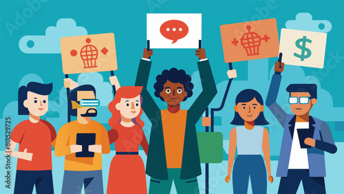 A group of lowerincome individuals protesting the high cost of neural tech enhancements and the disparity it creates..