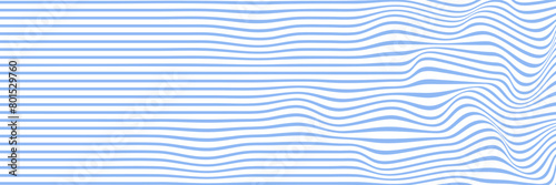 Simple wavy abstract background, long banner. Vector illustration of horisontal stripes with optical illusion, op art.