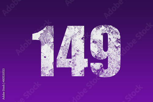 flat white grunge number of 149 on purple background.	 photo