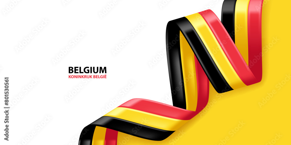Belgium 3D ribbon flag. Bent waving 3D flag in colors of the Belgium ...