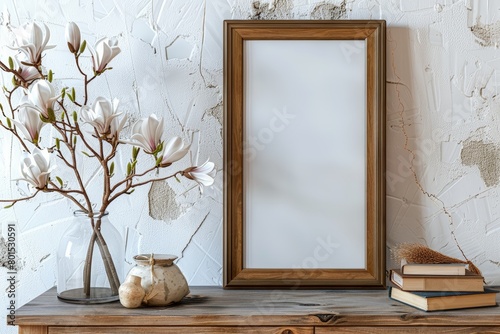 Blank wooden picture frame mockup.