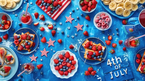 Patriotic 4th of July Celebration Table with Red, White, and Blue Berry Desserts photo