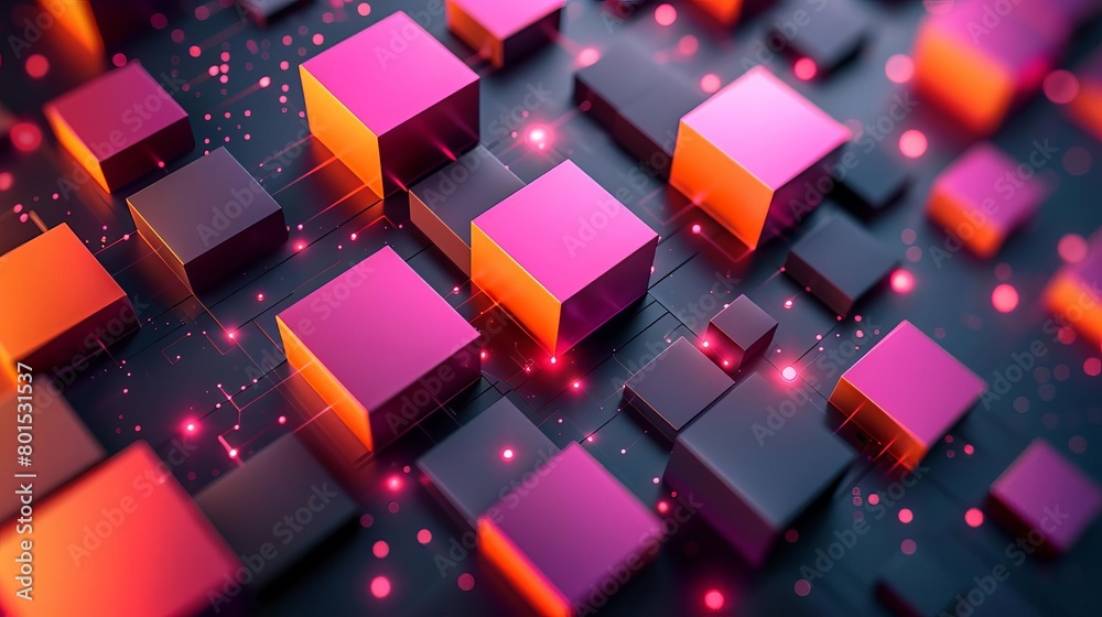 An abstract background of glowing pink and orange cubes An abstract background of glowing pink and orange cubes