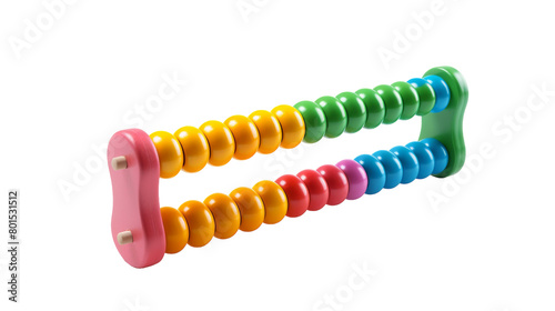 A pair of colorful plastic toys sit on a bright white background