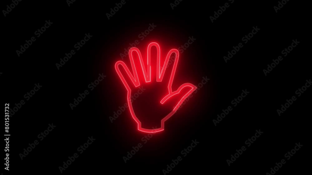 Hand icon glowing neon red color animation black background Hand icon glowing neon red color animation black background