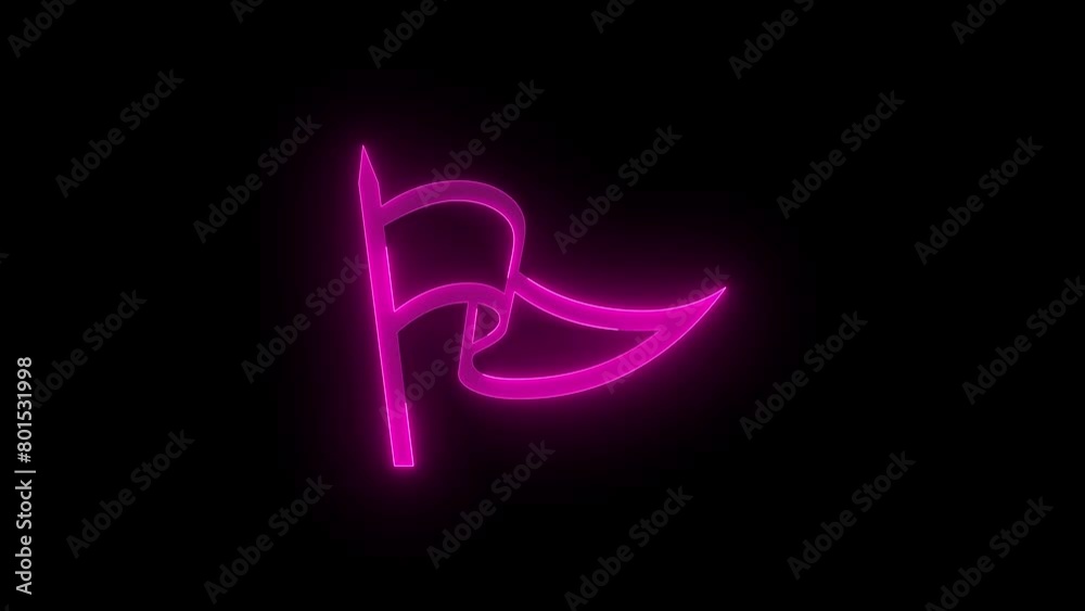 Pennon flag icon glowing neon pink color animation black background Pennon flag icon glowing neon pink color animation black background