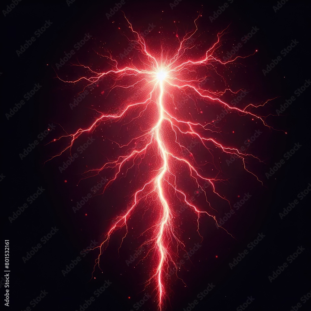 Red electricity lightning strike and thunder isolated on a black background Red electricity lightning strike and thunder isolated on a black background