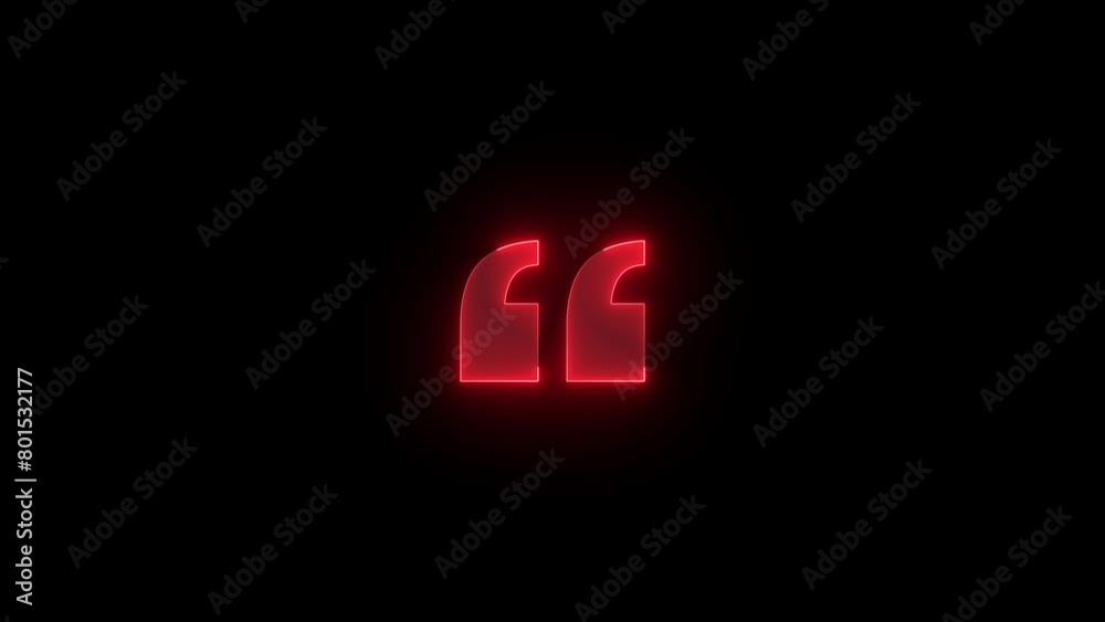 Quotation mark up icon glowing neon red color animation black background Quotation mark up icon glowing neon red color animation black background