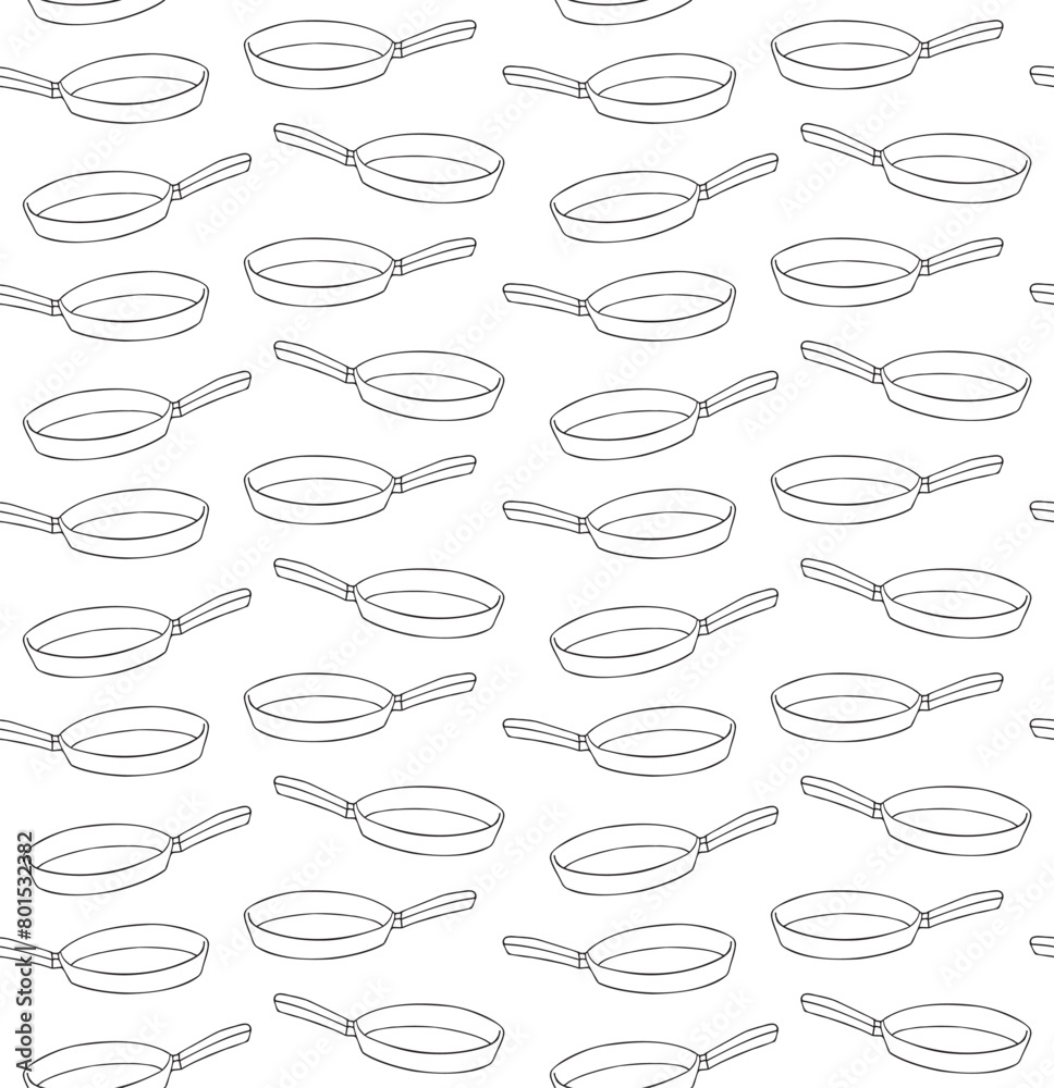Vector seamless pattern of hand drawn doodle sketch outline frying pan isolated on white background