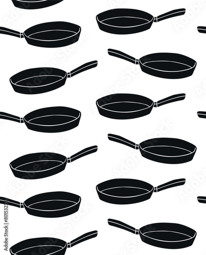 Vector seamless pattern of hand drawn doodle sketch frying pan isolated on white background