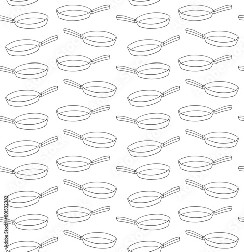 Vector seamless pattern of hand drawn doodle sketch outline frying pan isolated on white background photo
