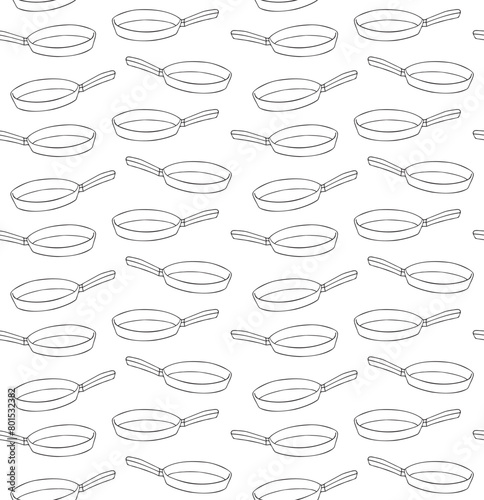 Vector seamless pattern of hand drawn doodle sketch outline frying pan isolated on white background