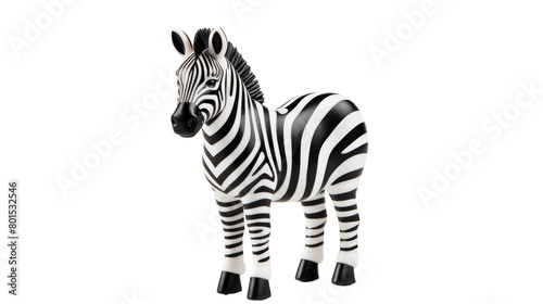 A colorful toy zebra gracefully stands on a pristine white surface