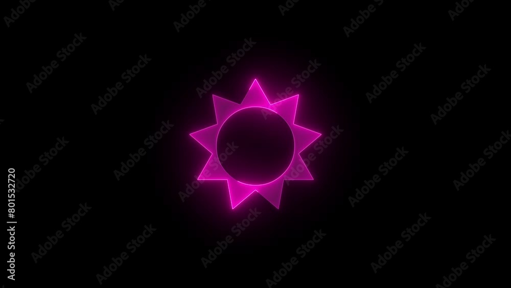 Solar symbol icon glowing neon pink color animation black background Solar symbol icon glowing neon pink color animation black background