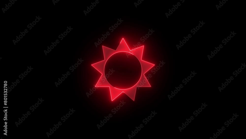 Solar symbol icon glowing neon red color animation black background Solar symbol icon glowing neon red color animation black background