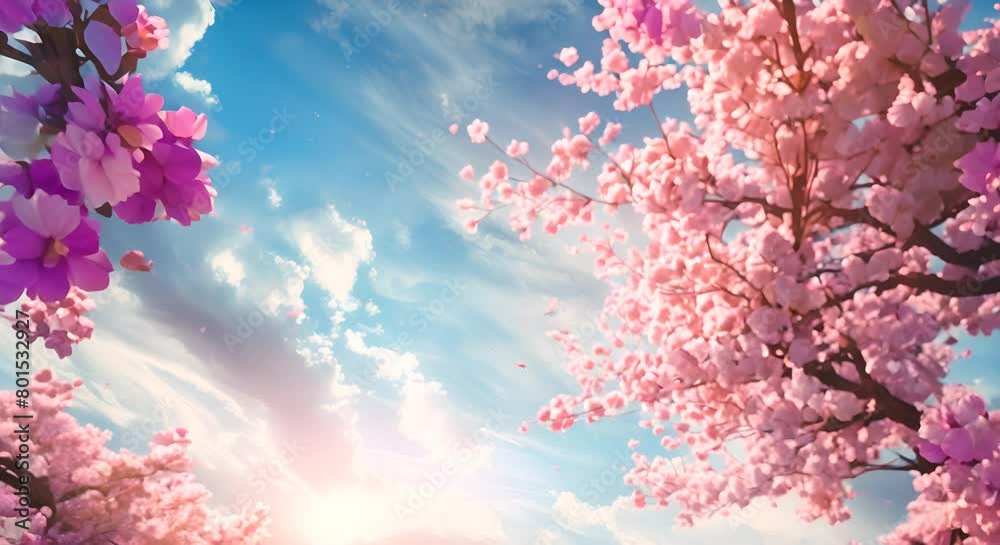 Spring background with sakura. Wide angle. Sparkling water river. Cherry blossoms tree with butterflies. Cherry blossoms rain. 4k infinite loop animation footage. Japanese anime painting style. Wide A Spring background with sakura. Wide angle. Sparkling water river. Cherry blossoms tree with butterflies. Cherry blossoms rain. 4k infinite loop animation footage. Japanese anime painting style. Wide A