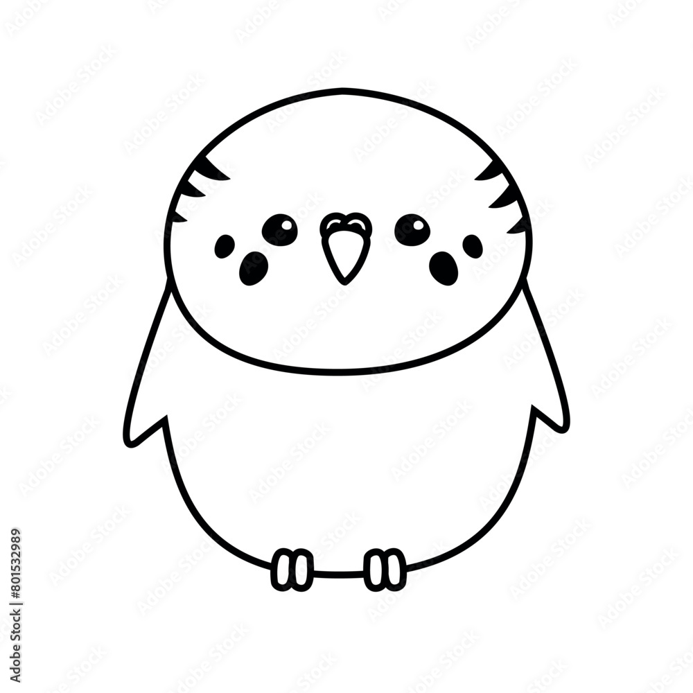 Vector flat hand drawn outline budgie parrot isolated on white background Vector flat hand drawn outline budgie parrot isolated on white background