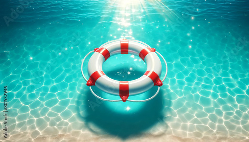 Close-up of a lifebuoy floating on the water. Lifebuoy in the water.