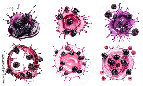 Colorful splashes of yogurt with blackberries and raspberries in mid-air