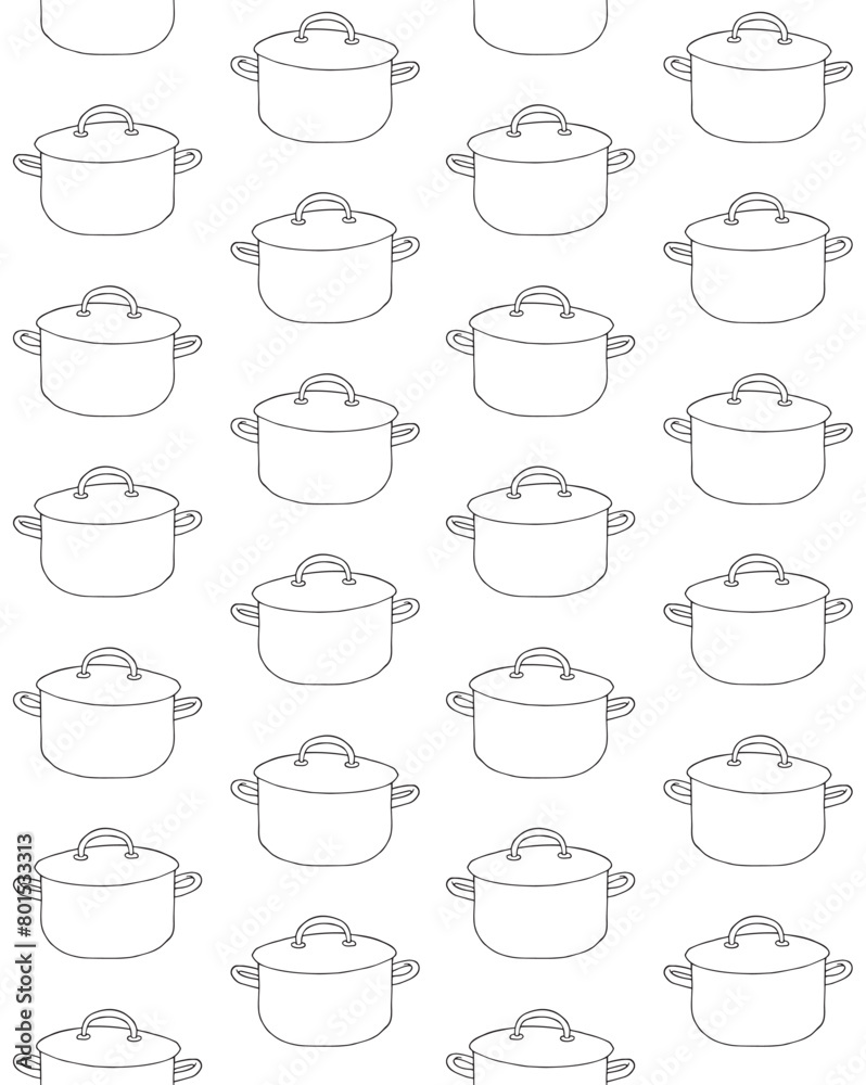 Vector seamless pattern of hand drawn doodle sketch outline cooking pot isolated on white background Vector seamless pattern of hand drawn doodle sketch outline cooking pot isolated on white background