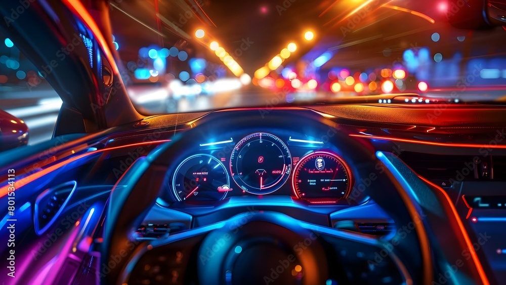 Enhanced Driving Experience: Autonomous Car Cockpit with Digital Speedometer and HUD Display. Concept Automotive Technology, Autonomous Driving, Digital Cockpit, HUD Display, Enhanced Experience