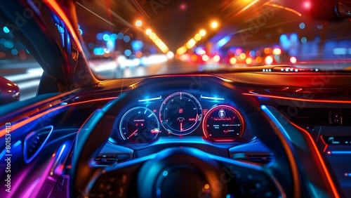 Enhanced Driving Experience: Autonomous Car Cockpit with Digital Speedometer and HUD Display. Concept Automotive Technology, Autonomous Driving, Digital Cockpit, HUD Display, Enhanced Experience © Ян Заболотний