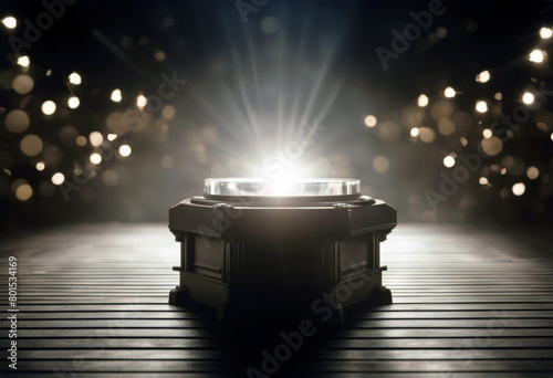 'Pedestal searchlights poduim stage light empty round isolated circle lighting spotlight equipment illuminated theatre performance lamp dais award event eminence rewarding three-dimensional shiny' photo