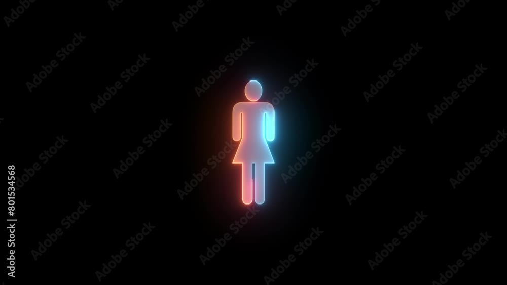 Neon woman icon brown cyan color glowing animated black background