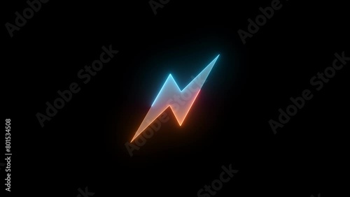 Neon thunderbolt icon brown cyan color glowing animated black background photo