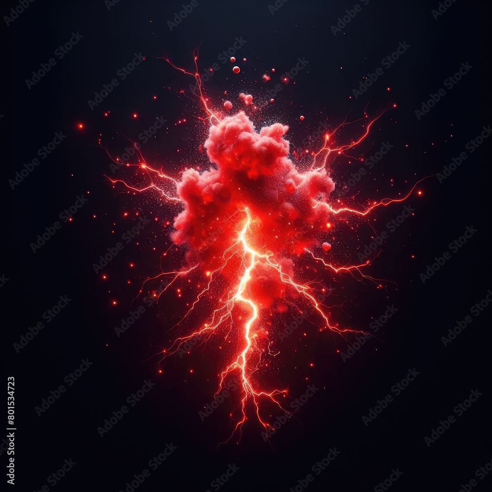 Red electricity lightning strike and thunder isolated on a black background Red electricity lightning strike and thunder isolated on a black background