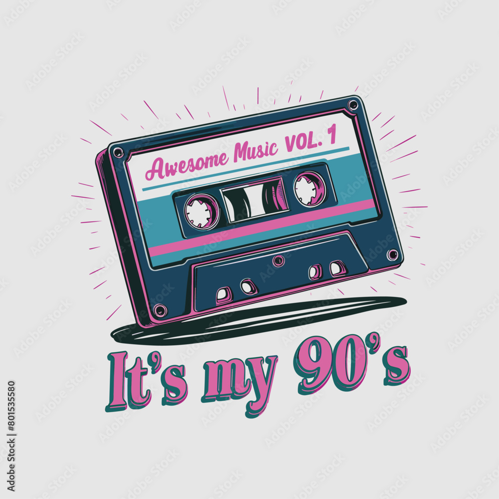 2024 cassette tape old school retro vintage vector design, awesome music