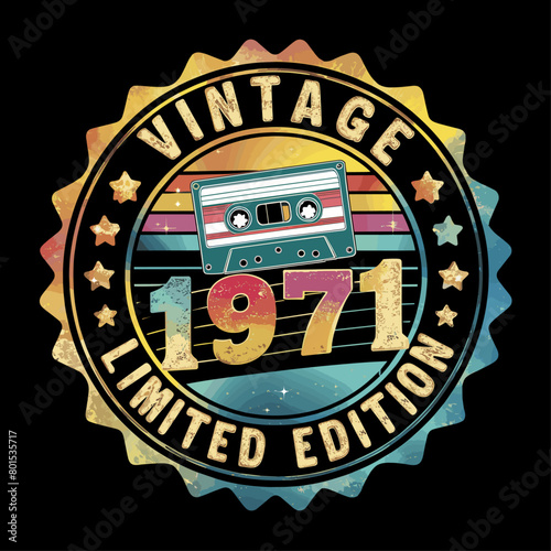 2024 cassette tape old school retro vintage vector design, vintage 1971