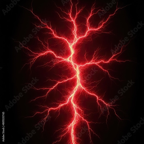 Red electricity lightning strike and thunder isolated on a black background