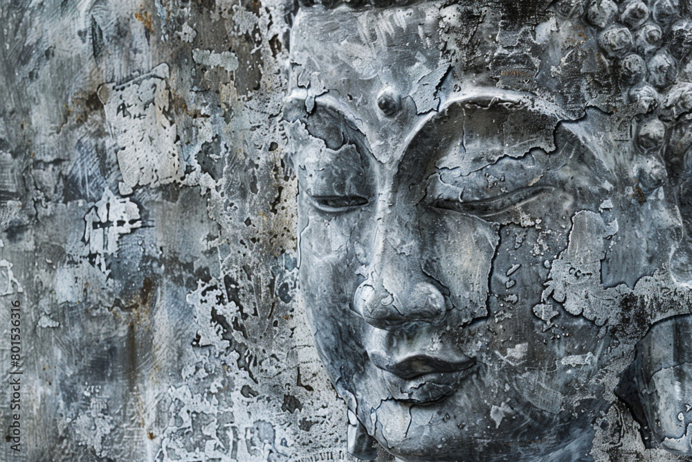 Mixed media art Gray layers and delicate Thai elements. Abstract style