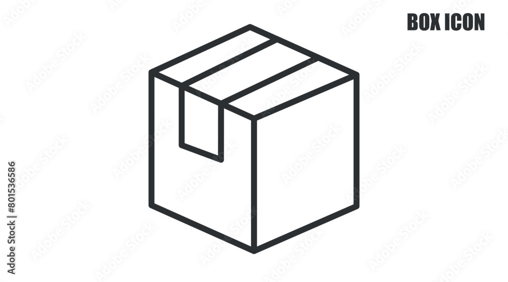 Box Icon. Vector isolated black and white illustration of a box