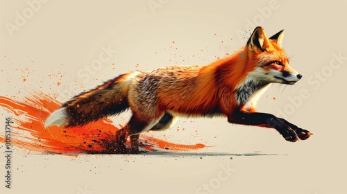 Isolated modern illustration set featuring fox characters with black paws and cute jumping animations. Foxy character, predator fox mascot or wildlife forest animal mammal.