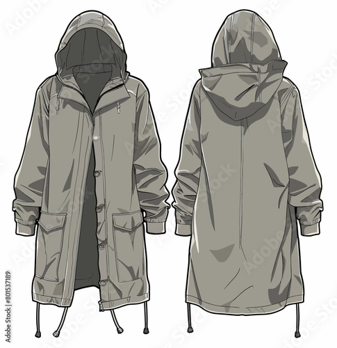 a drawing of a jacket with a hood