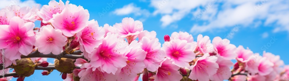 Blooming cherry blossoms against blue sky Blooming cherry blossoms against blue sky