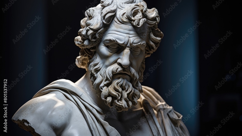Dramatic Statue of Bearded Man with Curly Hair Dramatic Statue of Bearded Man with Curly Hair