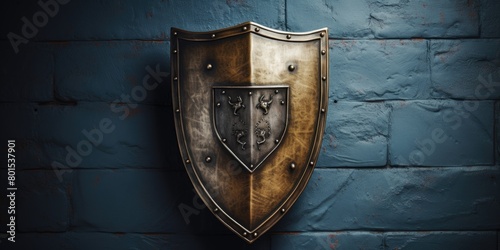 Antique metal shield on a textured wall