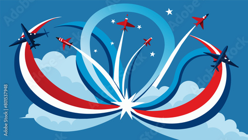 A mesmerizing display of aerial acrobatics as the jets twist and turn their smoke trails intertwining to form a dazzling display of patriotism and. Vector illustration