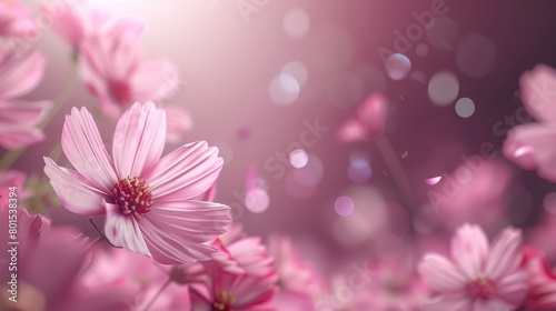   A bouquet of pink flowers against a purple and pink background with a bokeh of light in the background © Mikus