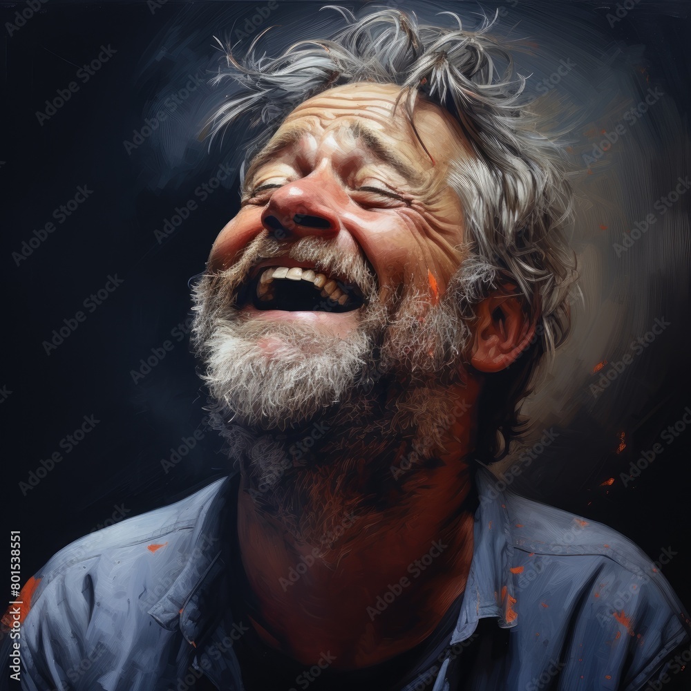 Joyful Bearded Man Laughing Heartily