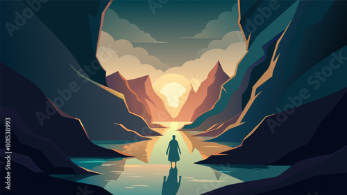 After wandering through a dark cave a patient emerges into a sunlit valley with breathtaking views and tranquil streams that help them find clarity.